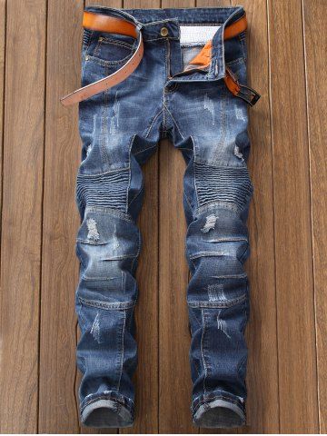 

Ripped Zipper Slim Fit Cuffed Jeans, Lapis blue