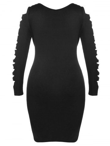 

Ladder Cut Out Sleeve Plus Size Ripped Dress, Black