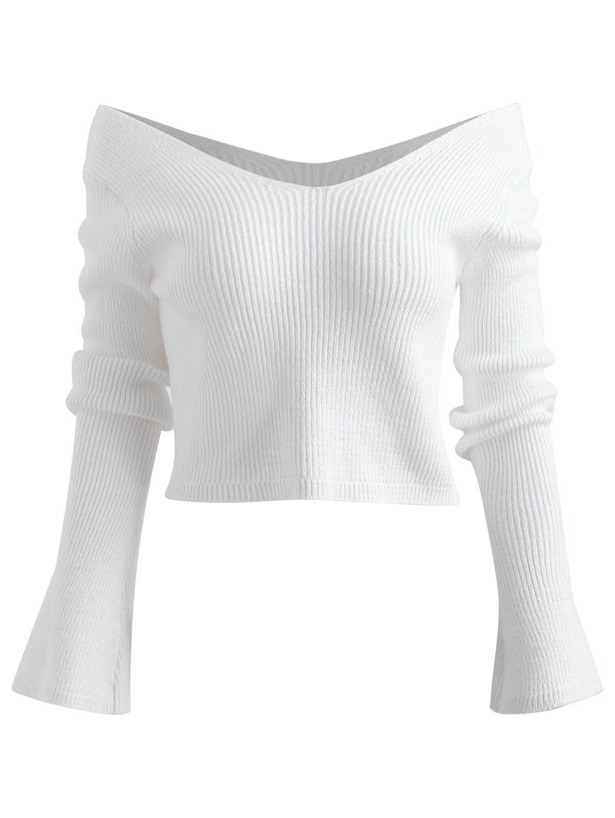 

Off Shoulder Cropped Chunky Sweater, White