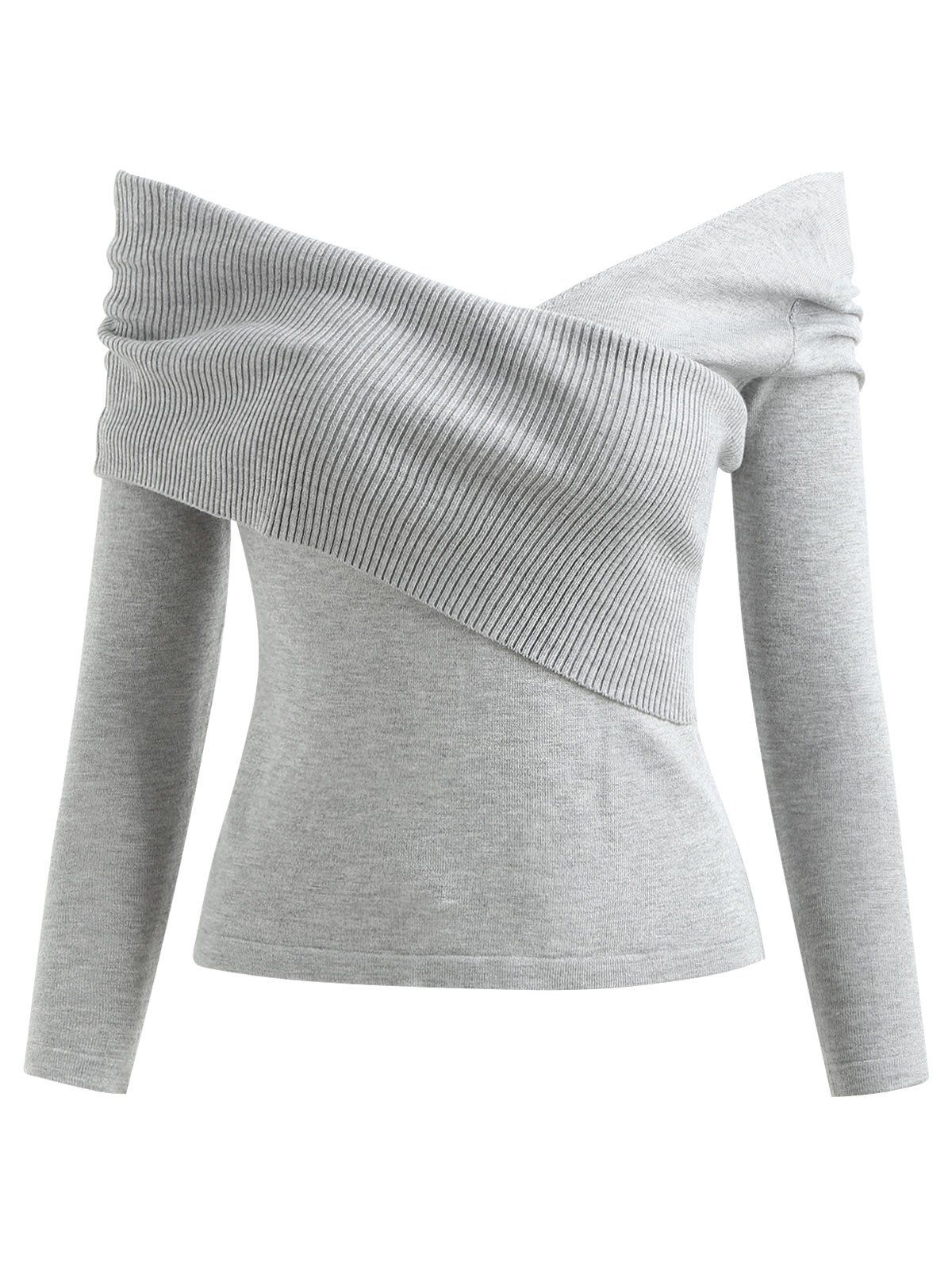 

Off The Shoulder Criss Cross Foldover Sweatshirt, Gray cloud