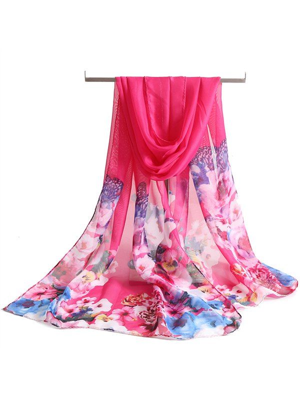 

Flourishing Floral Printing Chiffon Long Scarf, Rose red