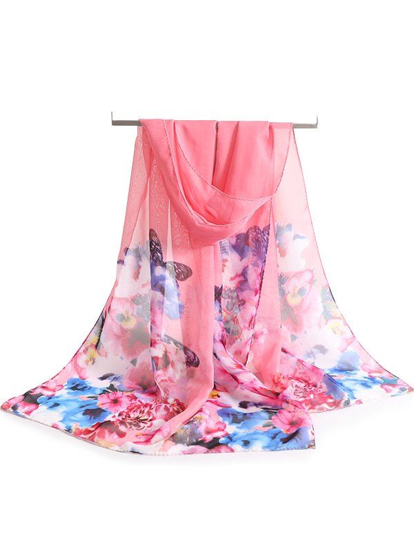 

Flourishing Floral Printing Chiffon Long Scarf, Pink