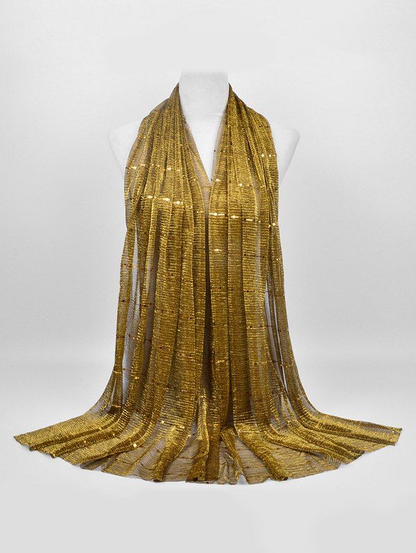 

Vintage Sequins Decorative Long Scarf, Golden brown