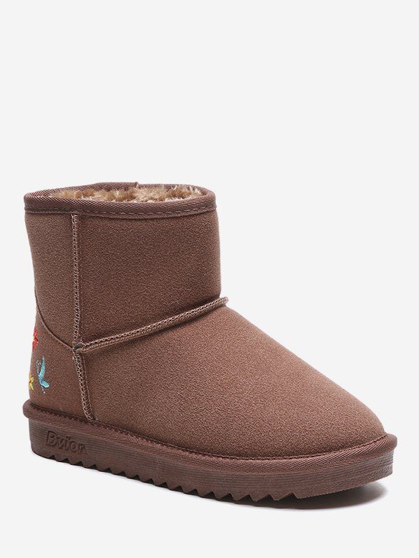 

Floral Embroidery Suede Snow Boots, Brown