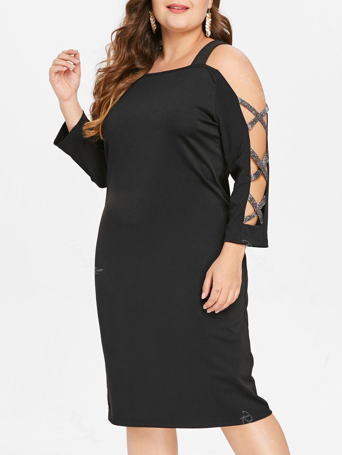 

Plus Size Criss Cross Cold Shoulder Bodycon Dress, Black
