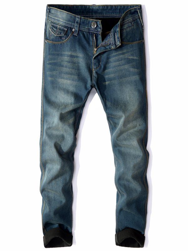 

Straight Leg Zip Fly Fleece Jeans, Dark slate blue
