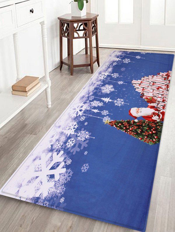 

Father Christmas Tree Gift Printed Coral Fleece Floor Mat, Blue