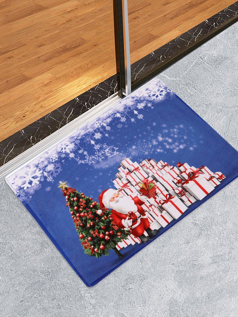 

Father Christmas Tree Gift Printed Coral Fleece Floor Mat, Blue