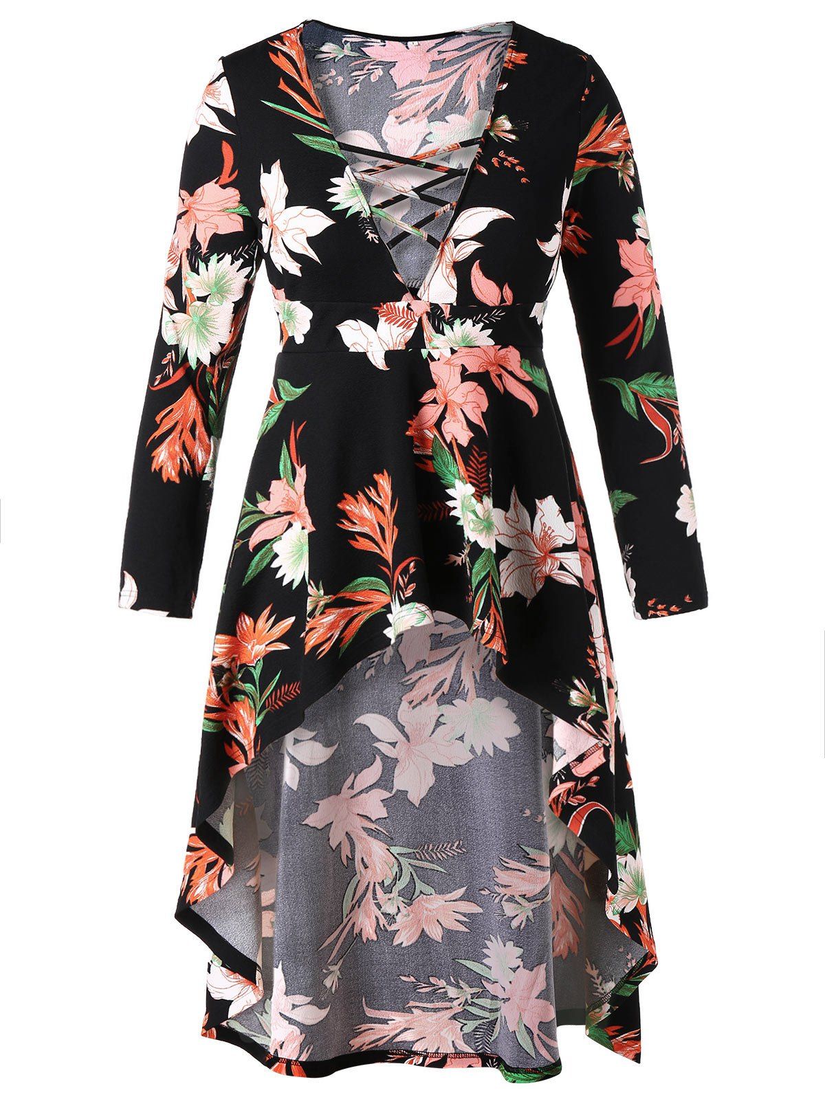 

Floral Print Plus Size High Low T-shirt, Black