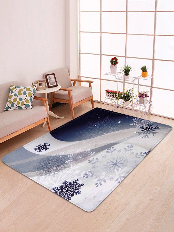 

Christmas Snowflake Printed Fleece Floor Mat, White
