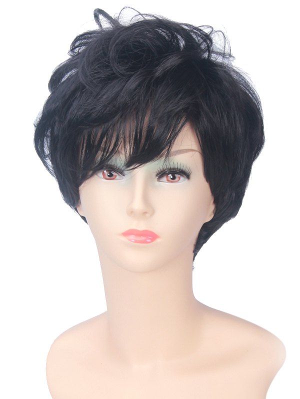 

Synthetic Short Side Bang Straight Wig, Carbon fiber black
