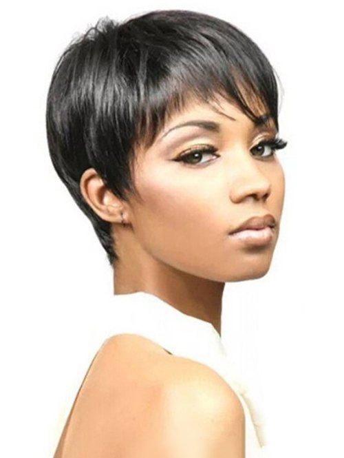 

Synthetic Side Bang Capless Short Straight Wig, Black