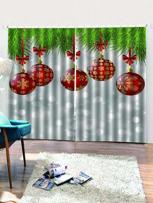 

2 Panels Christmas Balls Print Window Curtains, Multi