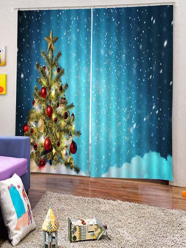 

2 Panels Christmas Tree Print Window Curtains, Multi