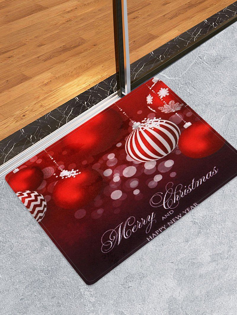 

Christmas Ball Printed Fleece Floor Mat, Red