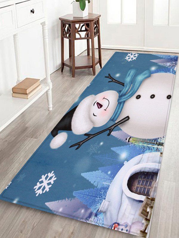 

Christmas Snowman Snowflake Printed Fleece Floor Mat, Blue ivy