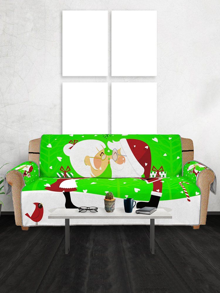 Buy Christmas Santa Couple Pattern Couch Cover  