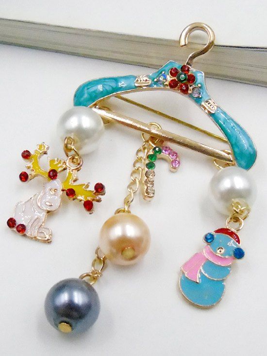 

Christmas Deer and Snowman Design Rhinestone Brooch, Gold