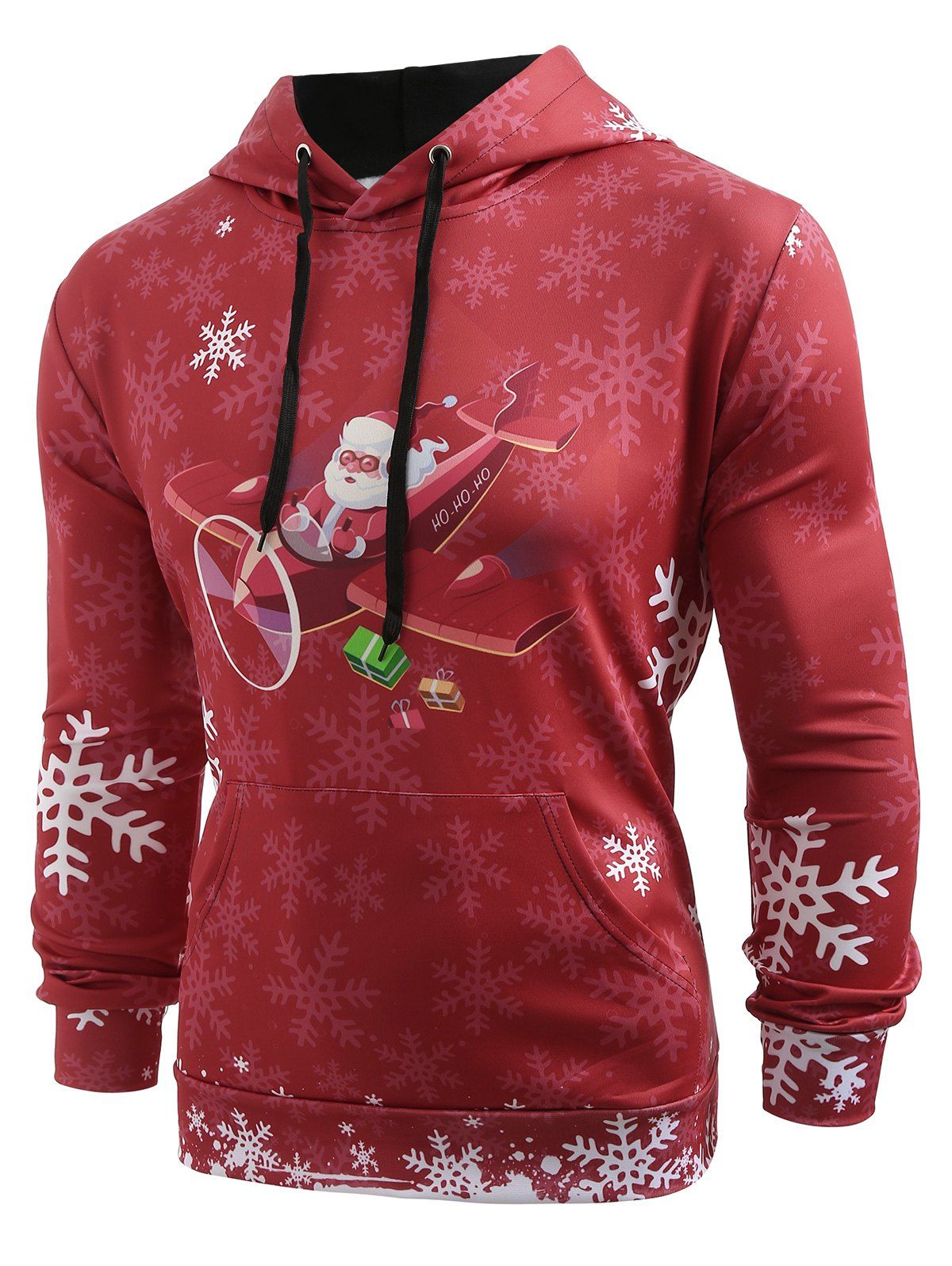 

Christmas Santa Plane Snowflakes Print Hoodie, Chestnut red