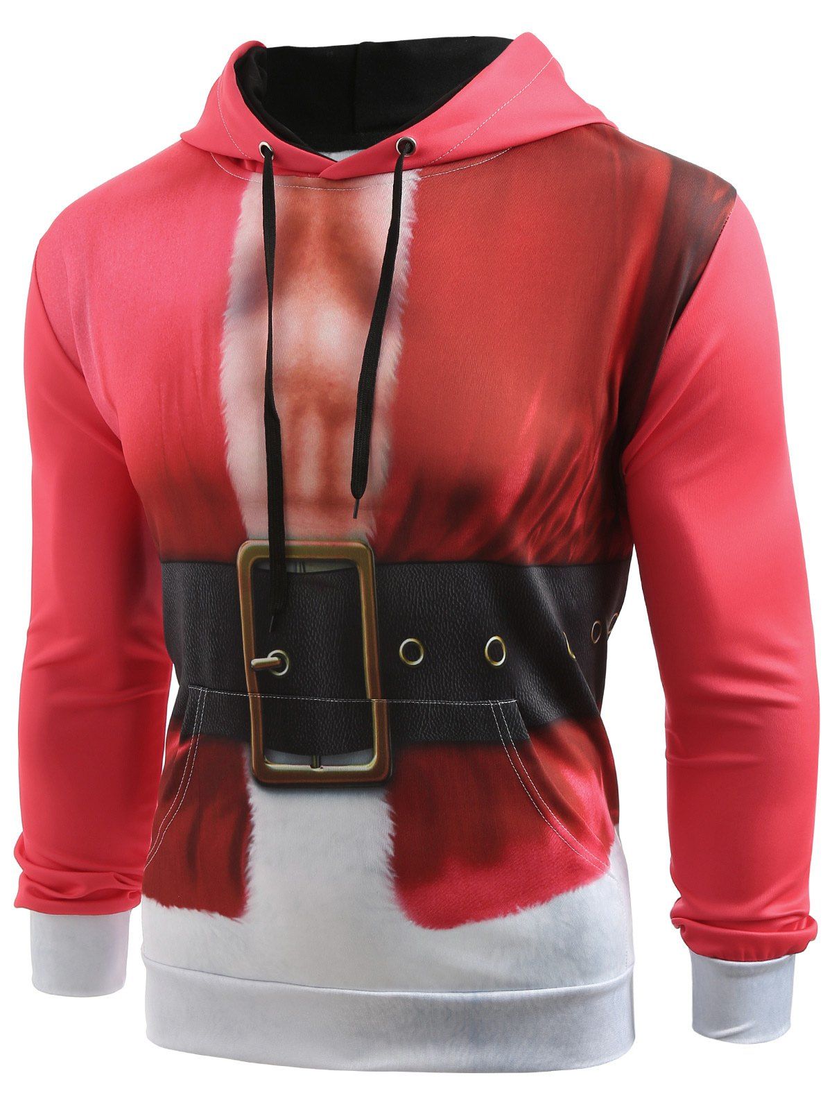 

Christmas Belt Printed Drawstring Hoodie, Rosso red