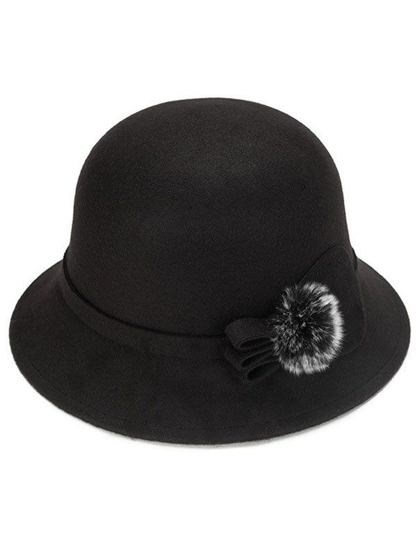 [27 OFF] Solid Color Fuzzy Ball Bucket Hat Rosegal