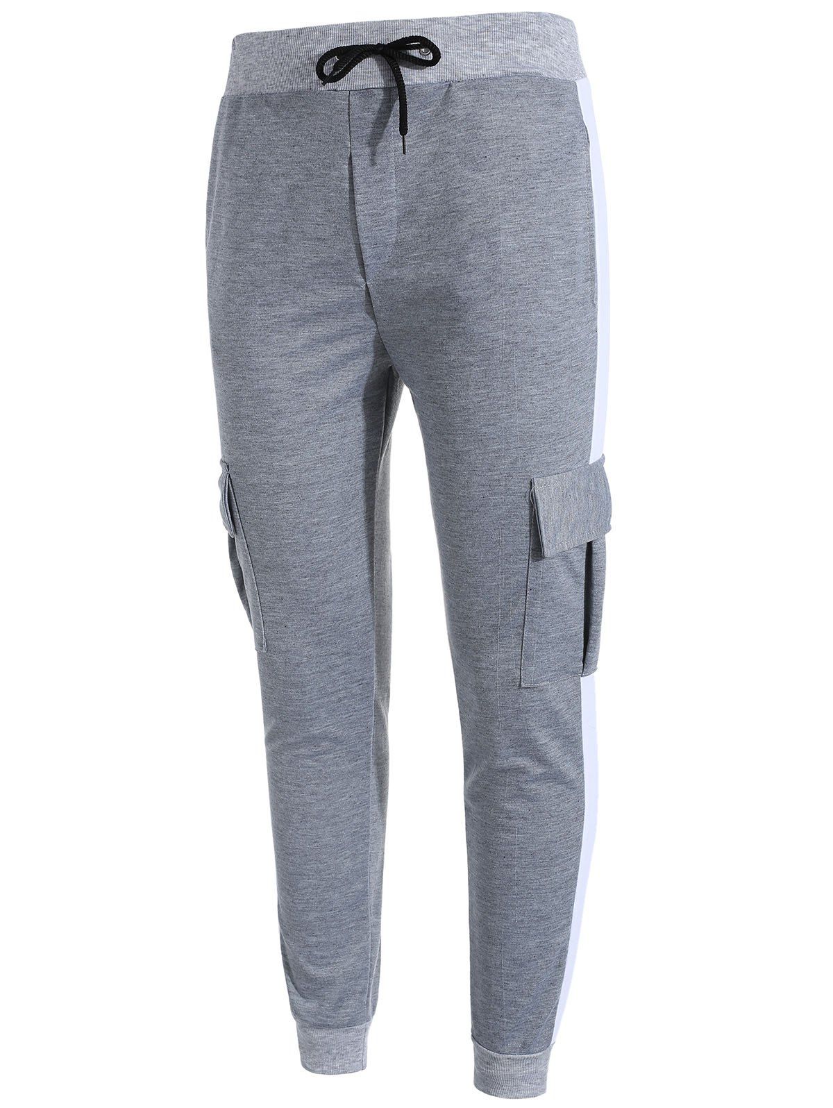 

Side Stripe Pockets Patchwork Contrast Jogger Pants, Gray