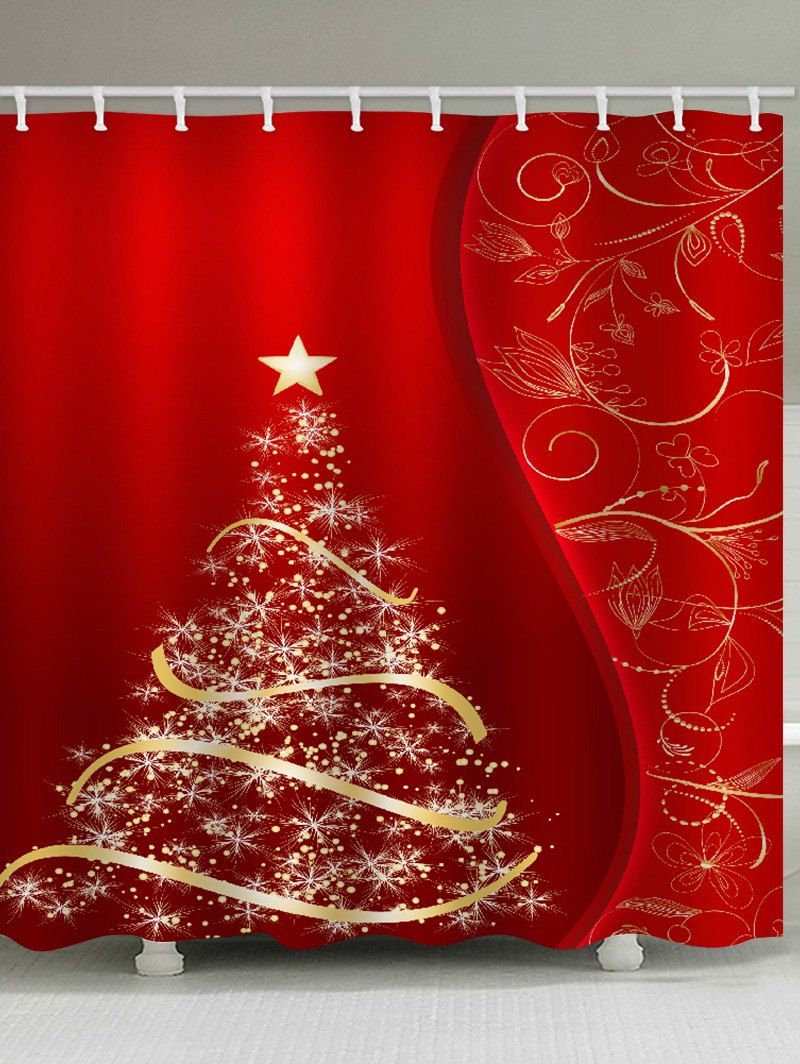 

Christmas Tree Theme Printed Waterproof Shower Curtain, Valentine red