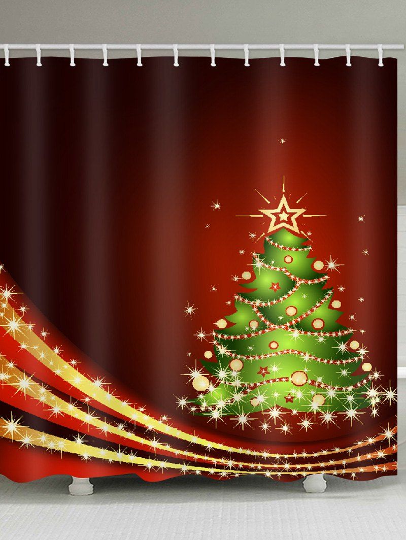 

Christmas Tree Waterproof Shower Curtain, Valentine red