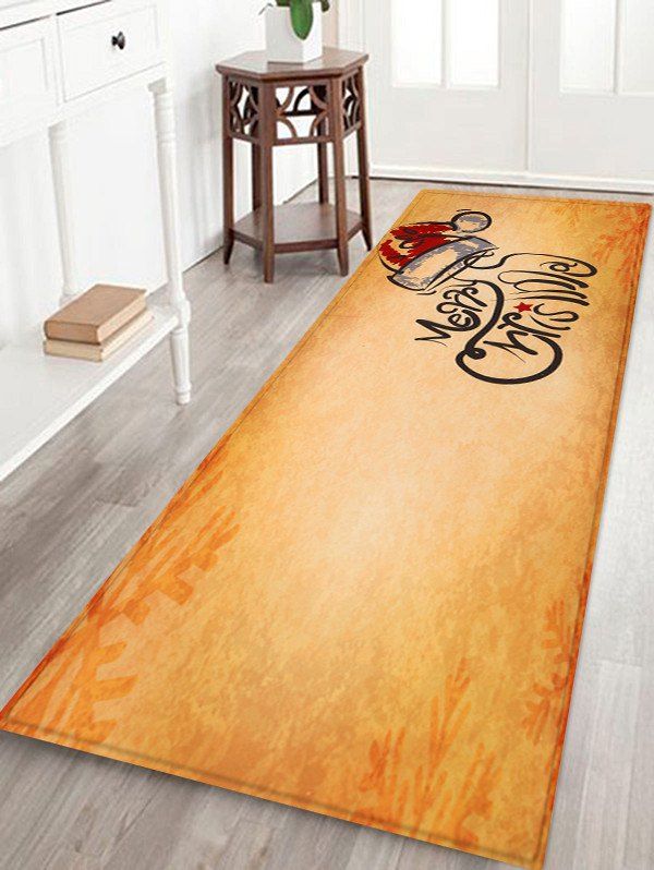 

Merry Christmas Hat Printed Fleece Floor Mat, Golden brown