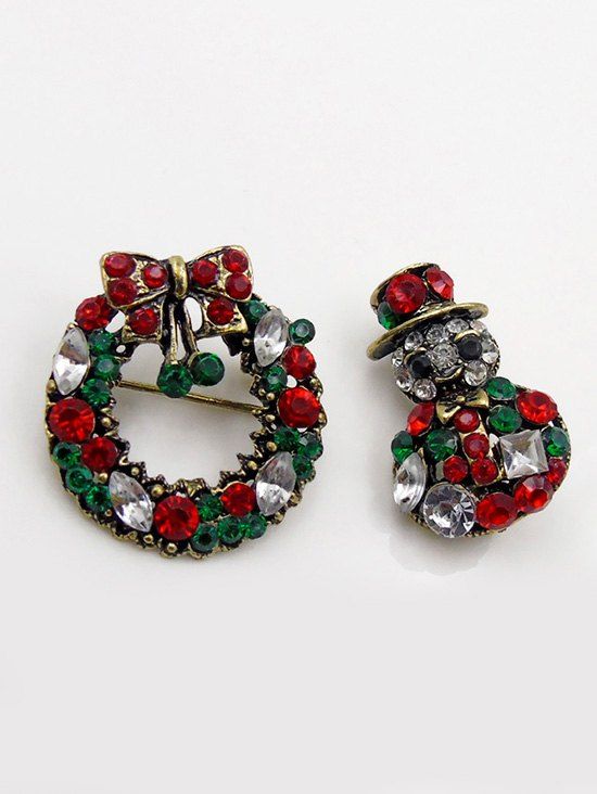 

Artificial Crystal Christmas Garland Brooch, Wood