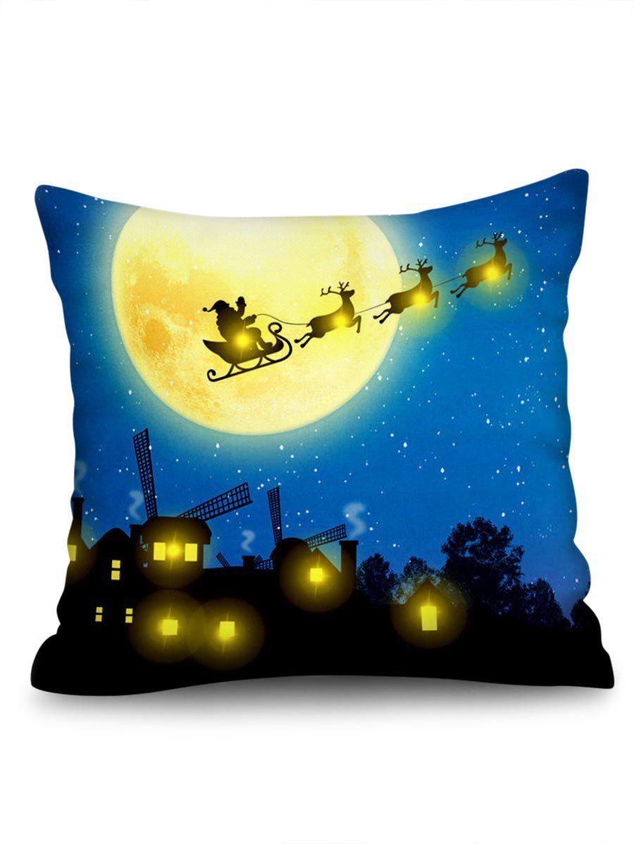 

Christmas Moon Night Print LED Light Sofa Linen Pillowcase, Multi