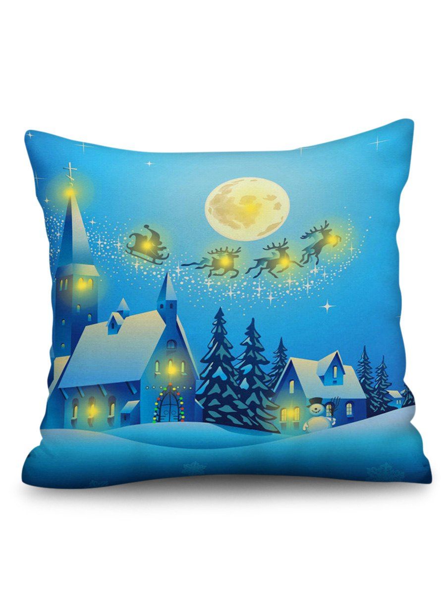 

Christmas Night Print Sofa Linen Pillowcase with LED Light, Deep sky blue