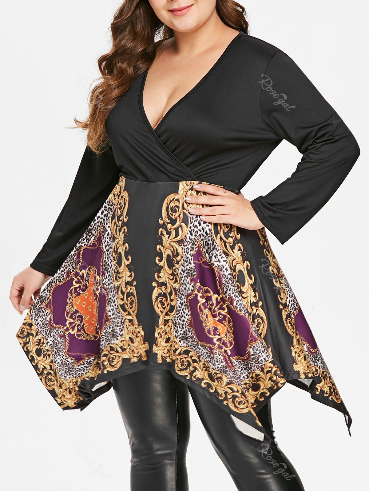 

Plus Size Ethnic Print Tunic Handkerchief T-shirt, Multi