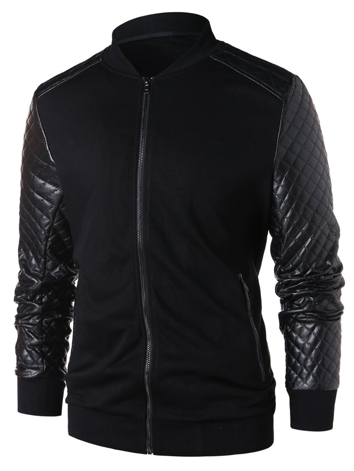Trendy PU Leather Panel Zip Up Jacket  