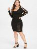 Ladder Cut Out Sleeve Plus Size Ripped Dress -  
