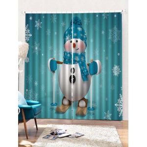 

2PCS Ski Christmas Snowman Pattern Window Curtains, Macaw blue green