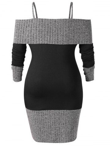 

Plus Size Cold Shoulder Contrast Knit Top, Black