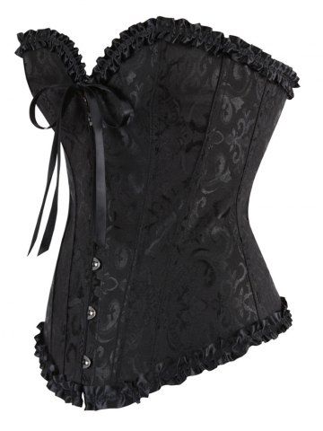 

Ruffle Trim Plus Size Printed Corset, Black