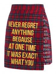 Quote Print Plaid Skirt -  