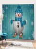Rideaux De Fenêtre de Noël  Motif Bonhomme de Neige 2 Pièces - Bleu Vert Ara  W28 x L39 inch x 2pcs