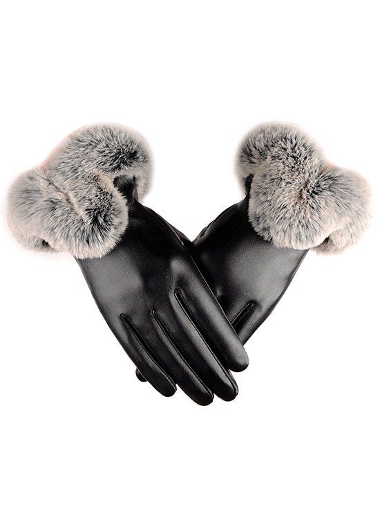 

Outdoor PU Leather Faux Fur Gloves, Black