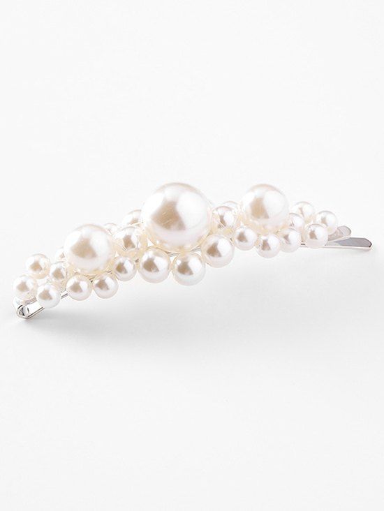 

Beaded Artificial Pearl Design Hair Clip, White