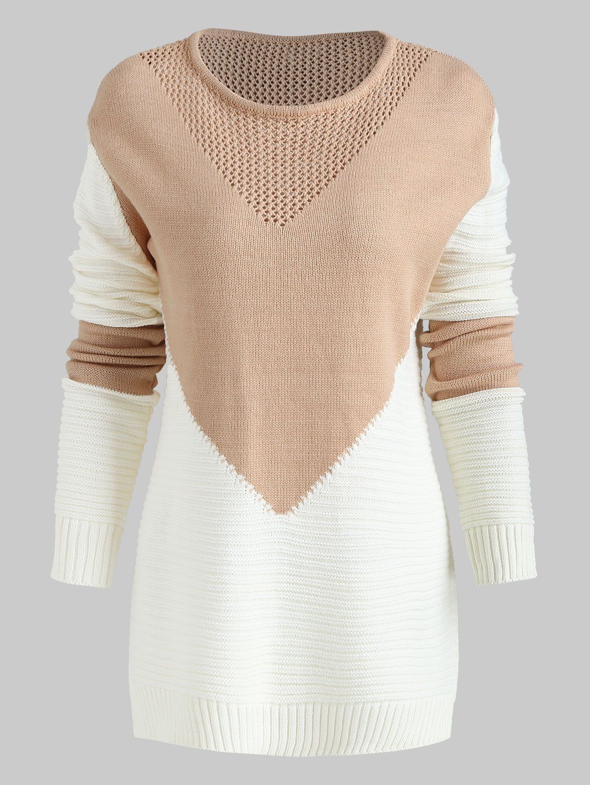 

Two Tone Chunky Sweater, Light khaki