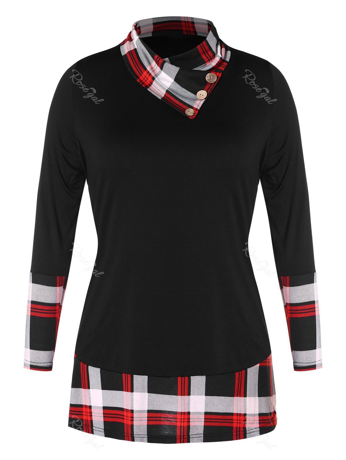 

Plus Size Plaid Heaps Collar T-shirt, Black