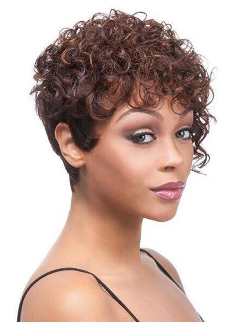 

Short Side Bang Curly Pixie Synthetic Wig, Chocolate