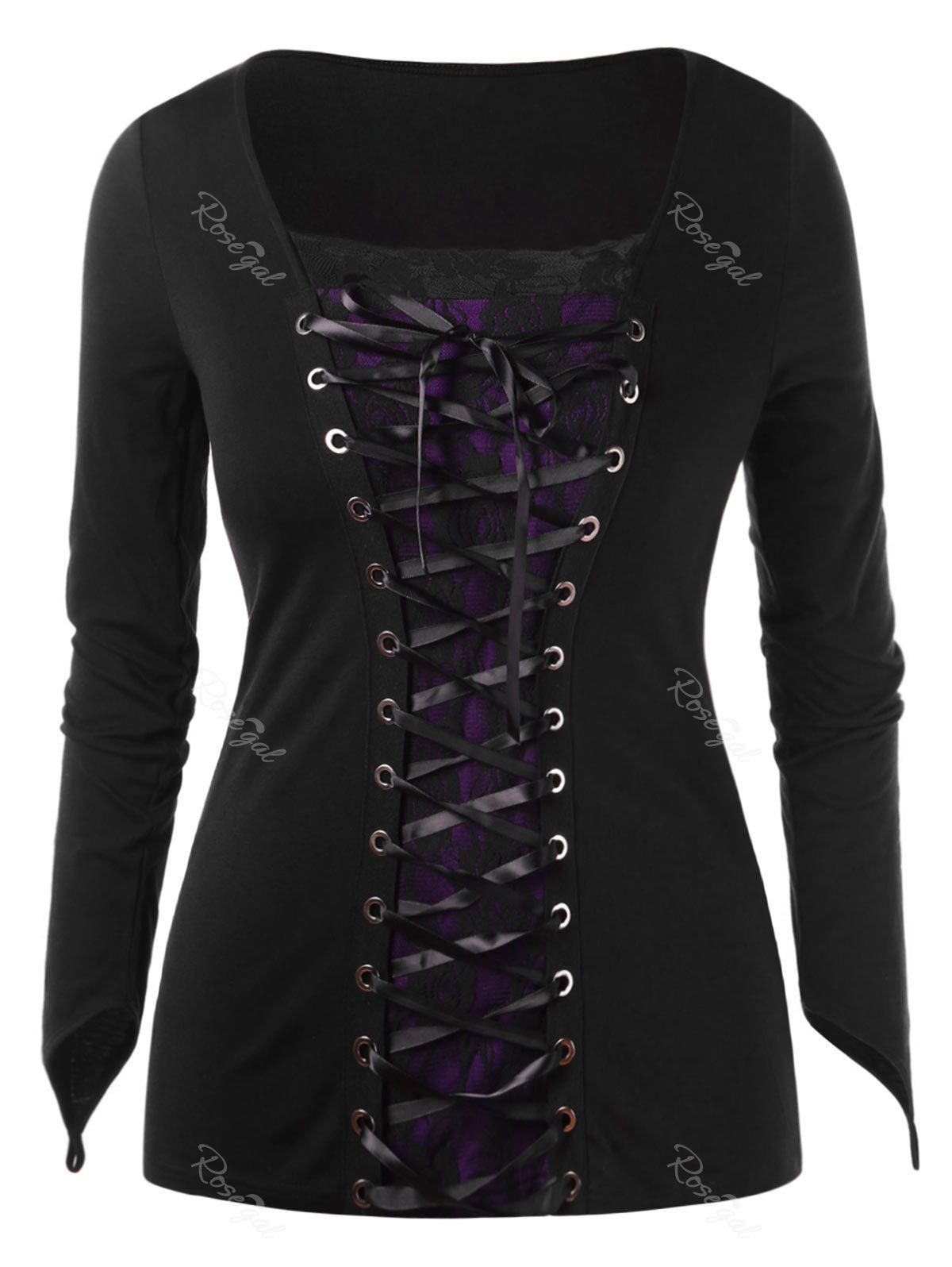 

Halloween Plus Size Lace Up T-shirt, Black