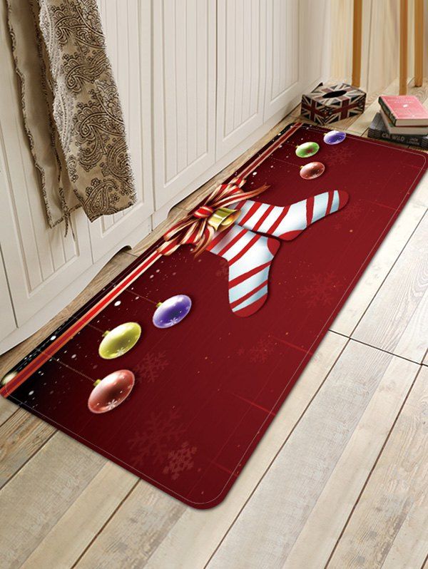 

Christmas Socks Balls Pattern Water Absorption Area Rug, Red wine