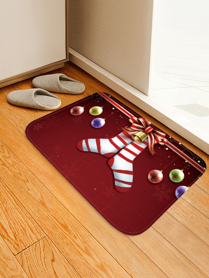

Christmas Socks Balls Pattern Water Absorption Area Rug, Red wine