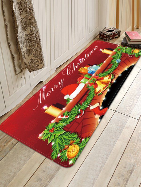 

Christmas Fireplace Candle Pattern Water Absorption Area Rug, Multi