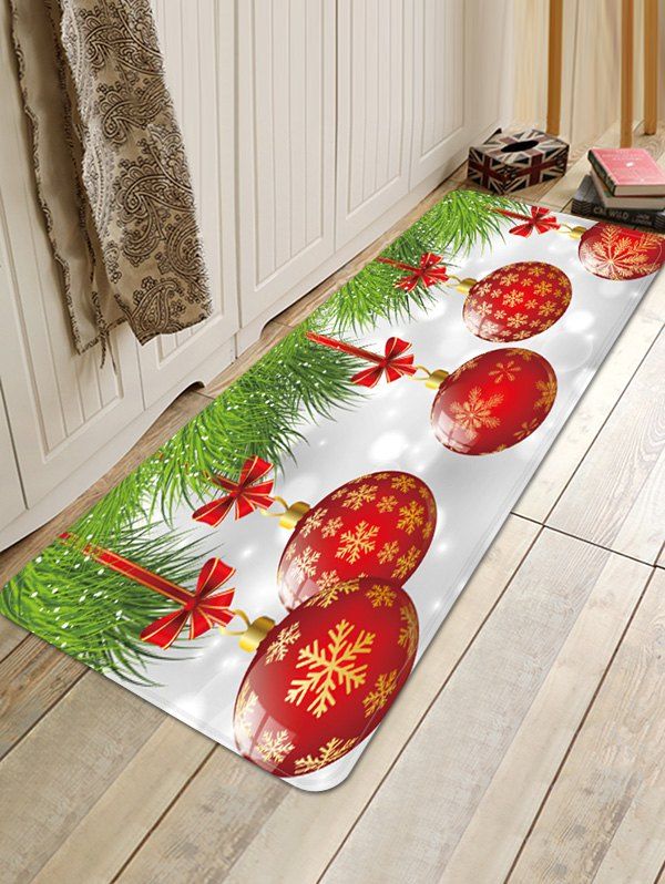 

Christmas Bowknot Balls Pattern Water Absorption Floor Rug, Multi
